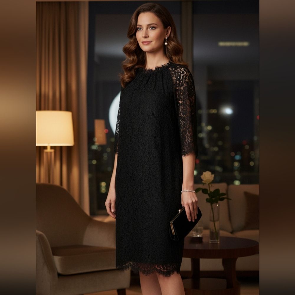 NWOT Banana Republic cotton blend black lacy dress 6